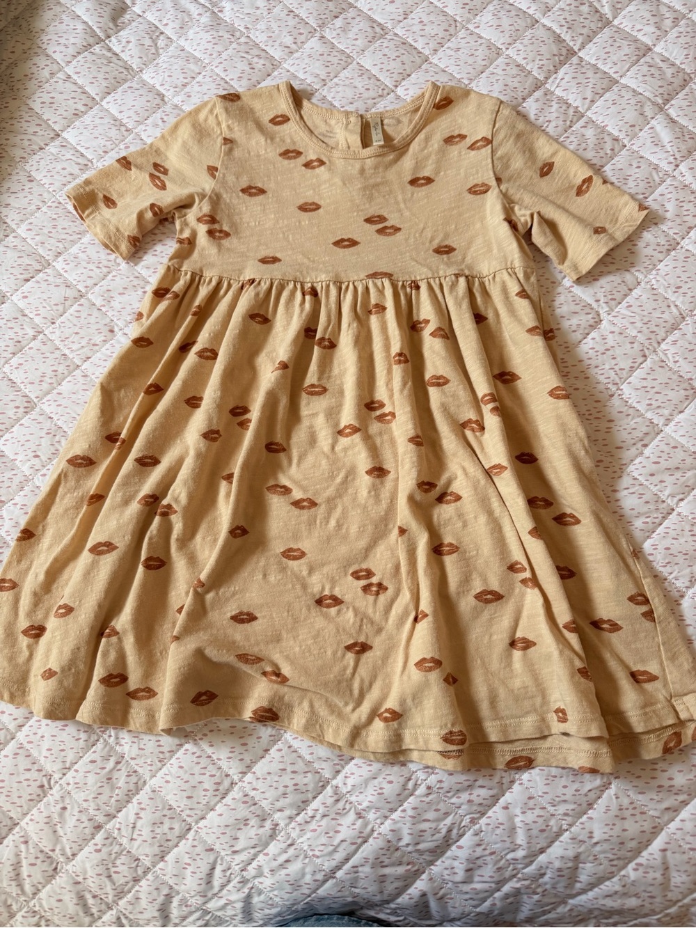 Rylee + Cru Beige Dress with Rust Lip Print